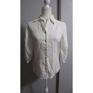 Edward Irish Linen White Embroidered Small Button Down Shirt